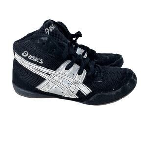 Asics Matflex C921Y Wrestling Shoes Youth‎ Size 2 Black Logo High Top Lace Up